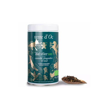 Boite de thé vert au gingembre cannelle et miel Bio de 100g Terre d'Oc