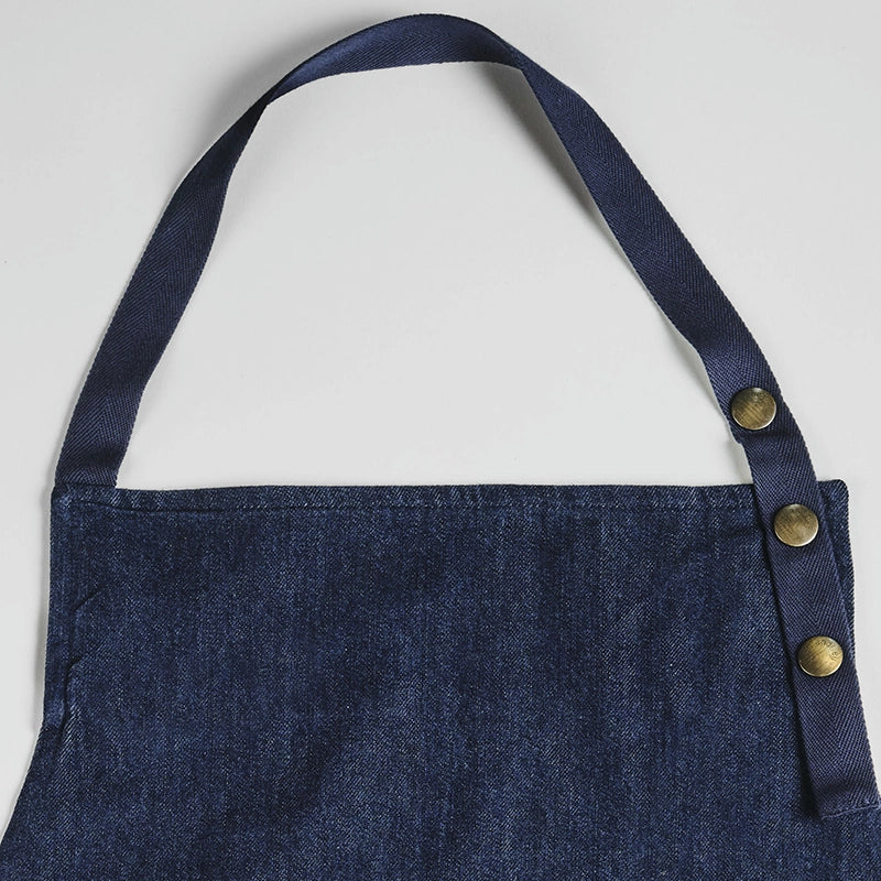 Tablier en coton pour homme Denim Dipsyrex Navy avec boutons pression Les Tabliers de Julie Andrieu