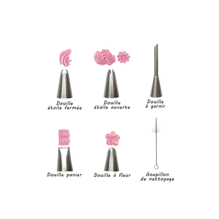 Kit de 5 douilles à pâtisserie en inox avec goupillon Patisdecor