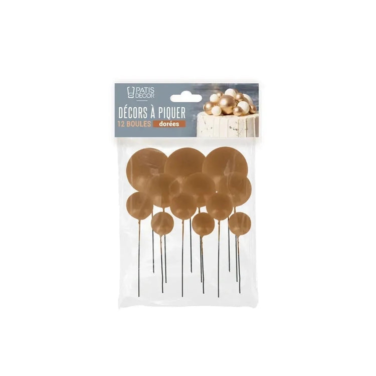 Décor à Piquer Boules Dorées 12 pièces Patisdecor