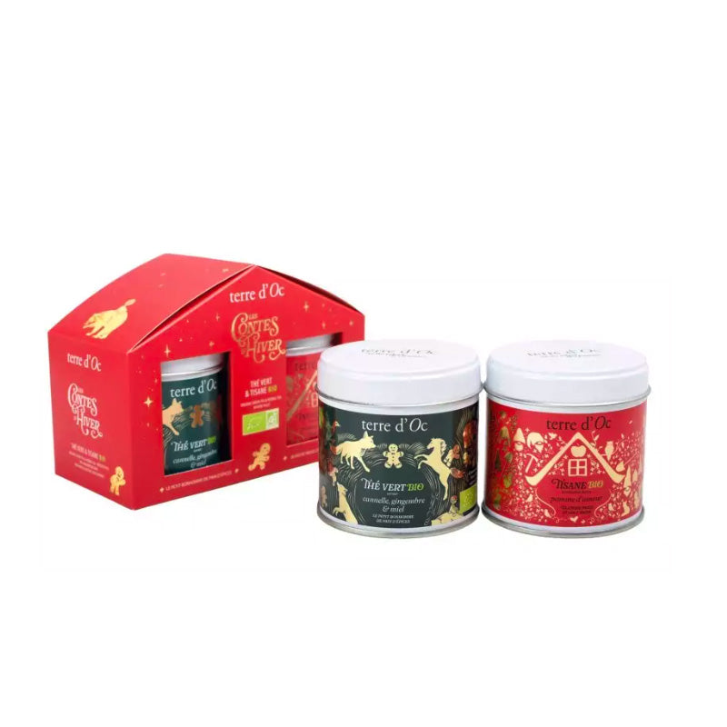 Coffret de 2 boites de thés vert et de tisanes Bio de Noël Terre d'Oc