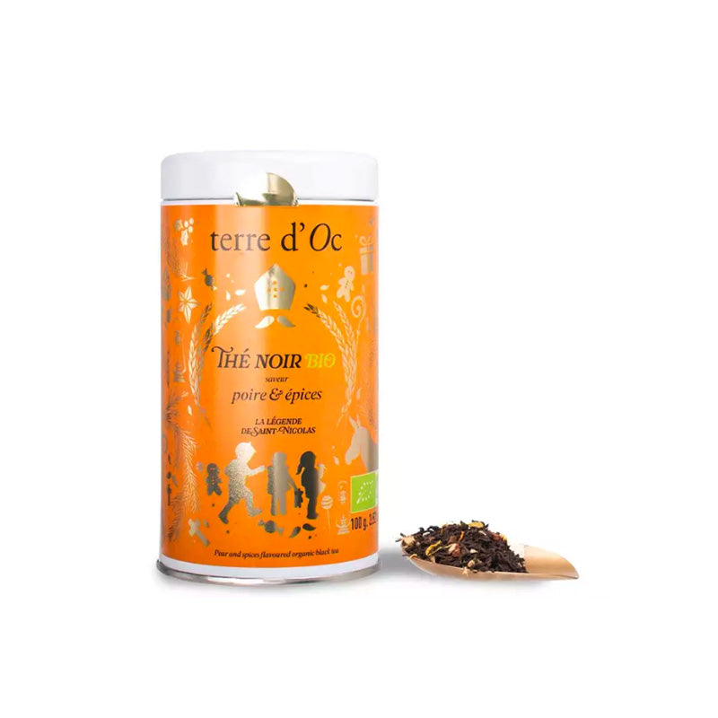 Boite de thé noir à la poire et aux épices Bio de 100g Terre d'Oc