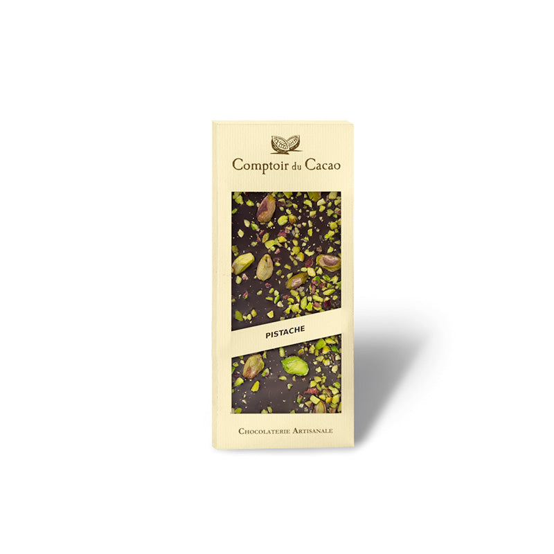 Tablette de chocolat pistache noir 90g Comptoir du Cacao