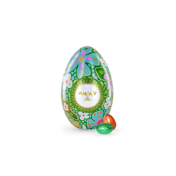 Oeuf de pâques vert en métal avec des chocolats dedans Maxim's