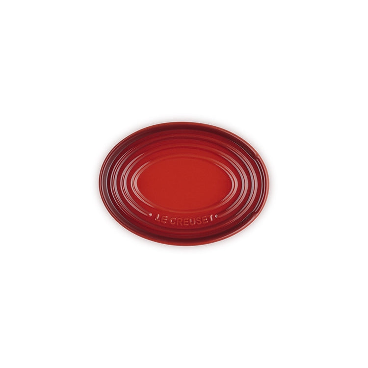 Repose-cuillère ovale en grès de 16 cm cerise Le Creuset