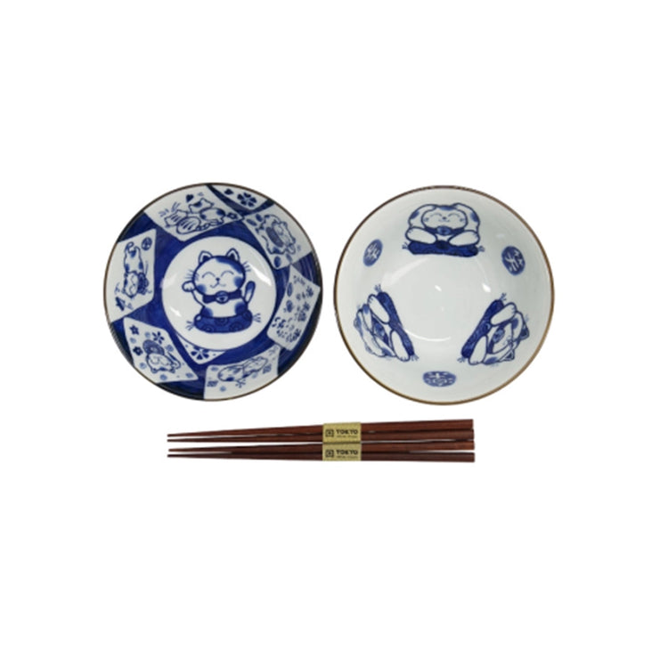 Coffret de 2 bols 500ml avec 2 paires de baguettes Cat Tayo Tokyo Design