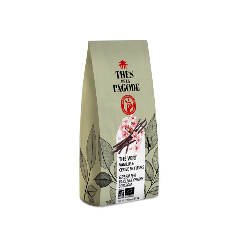 Thé vert vanille & cerise en fleurs bio 100g Thés de la Pagode