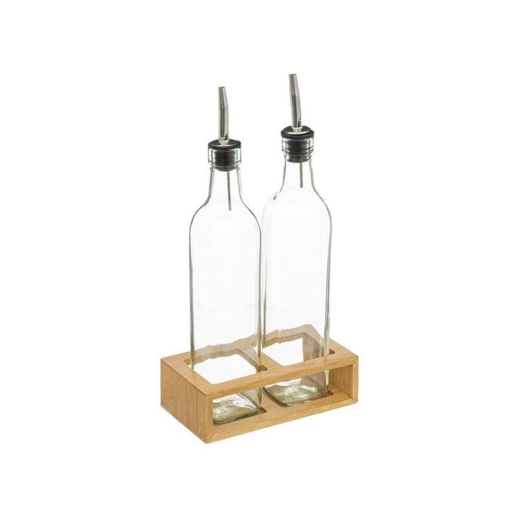 Lot 2 bouteilles huile et vinaigre Verre et bambou anti-goutte 480 ml Transparent Five