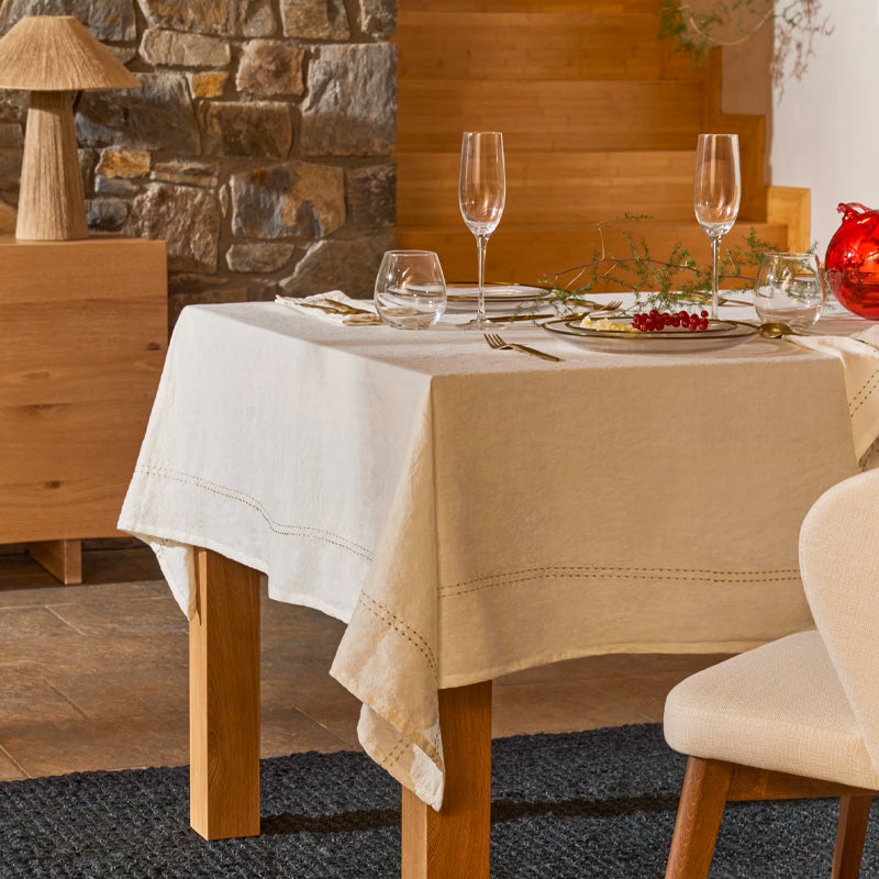 Nappe recyclée blanche surpiqures dorées 140x300 Winkler