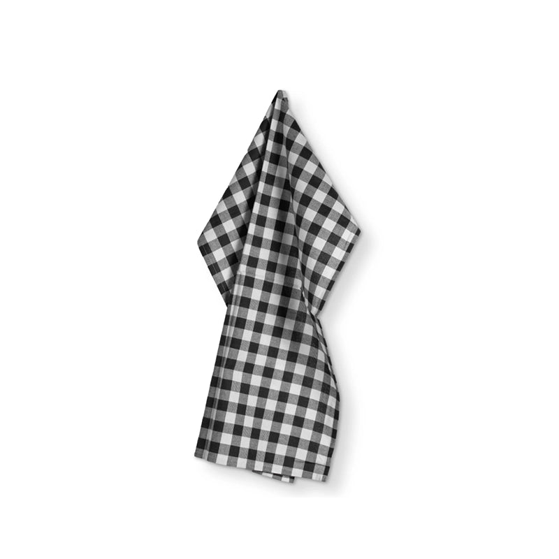 Torchon en coton noir 50x70 Gingham Tiseco