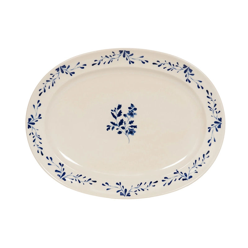 Plat ovale bleu en grès 42x30cm Appoline Table Passion