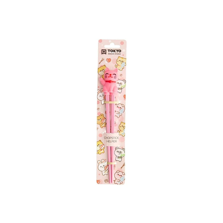 Baguettes d'aide pour enfants Lucky Cat mélamine 22cm Rose Tokyo Design