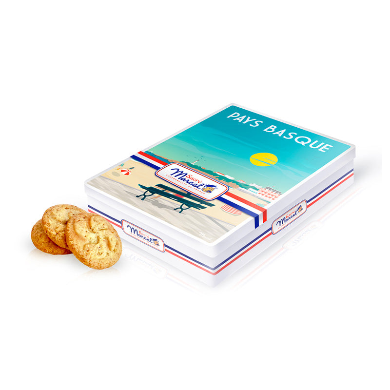 Boîte en métal biscuits aux noisettes Pays Basque Sacré Marcel