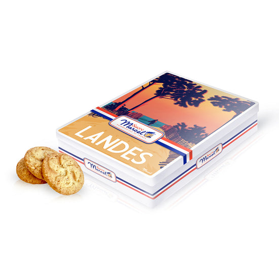 Boîte en métal biscuits craquants aux noisettes Les Landes Sacré Marcel