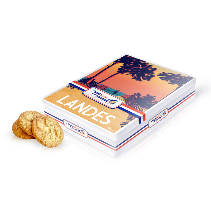 Boîte en métal biscuits craquants aux noisettes Les Landes Sacré Marcel