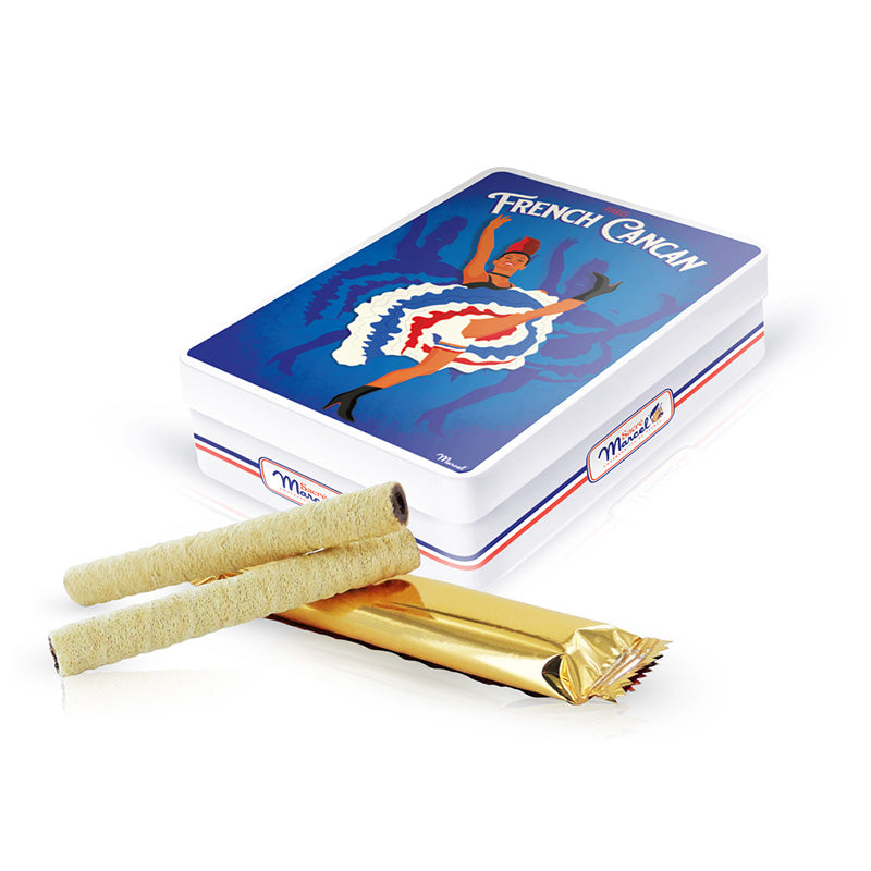 Boîte en métal flûtes feuilletées chocolat French Cancan Sacré Marcel