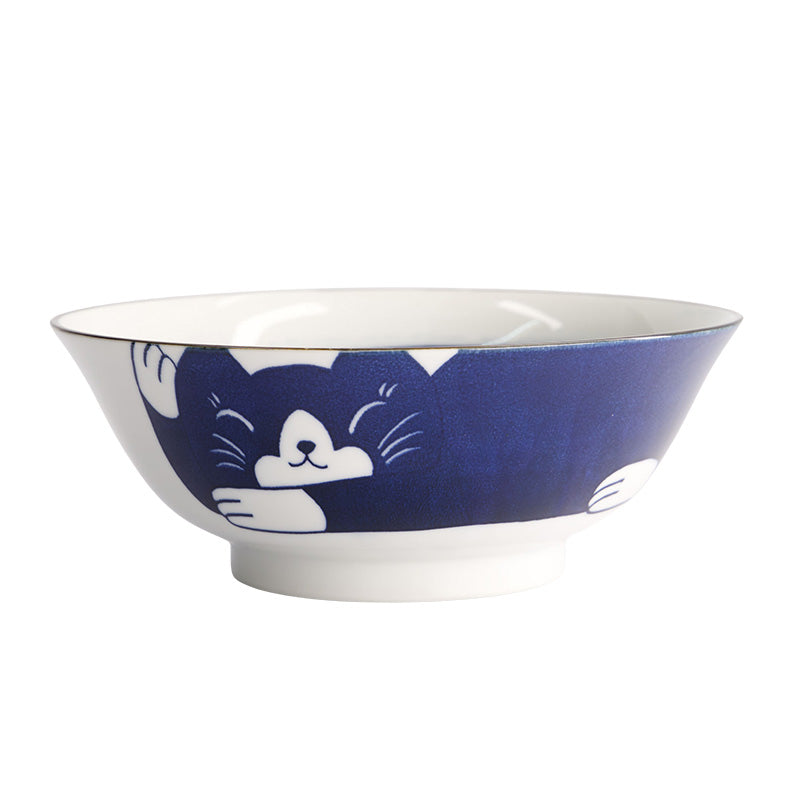 Bol ramen porcelaine 1L bleu Neko cat Tokyo Design