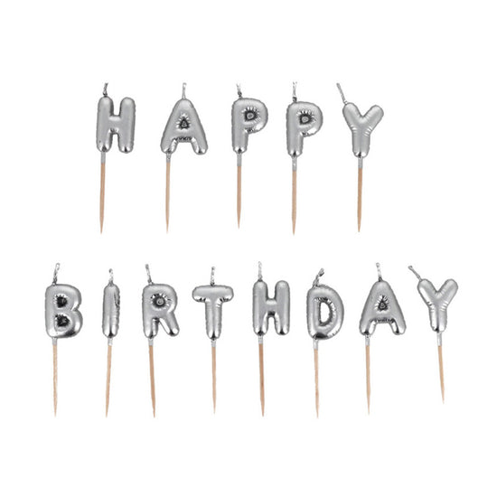 Bougies à piquer Happy Birthday argentées Patisdecor