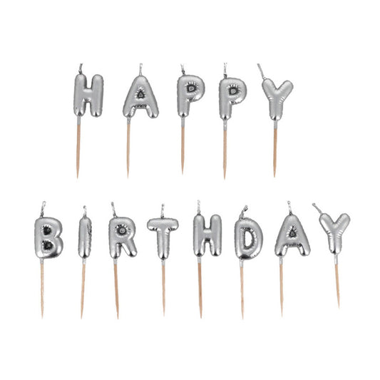 Bougies à piquer Happy Birthday argentées Patisdecor