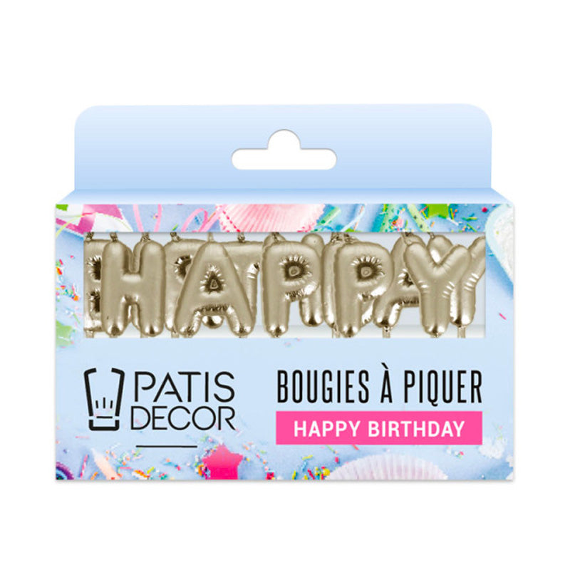 Bougies à piquer Happy Birthday dorées Patisdecor