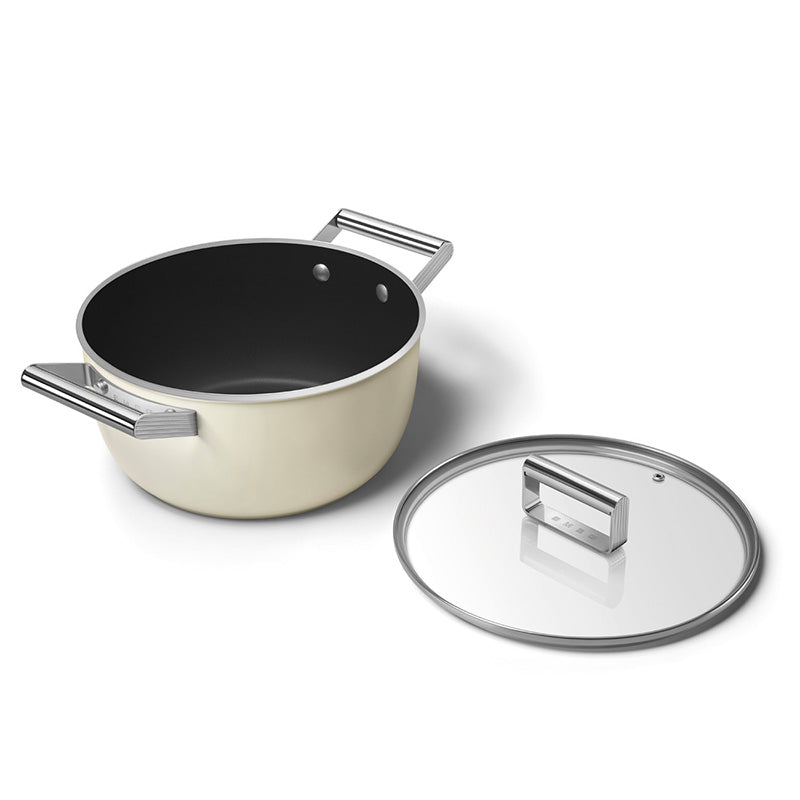 Faitout 24 cm avec couvercle Crème Mat Années 50 Smeg