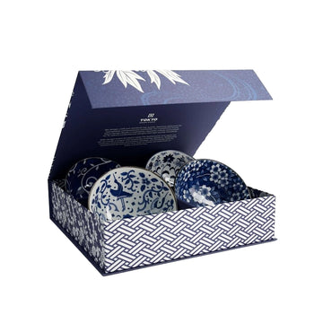 Coffret 4 bols Tayo porcelaine 500ml bleu & blanc Tokyo Tokyo Design