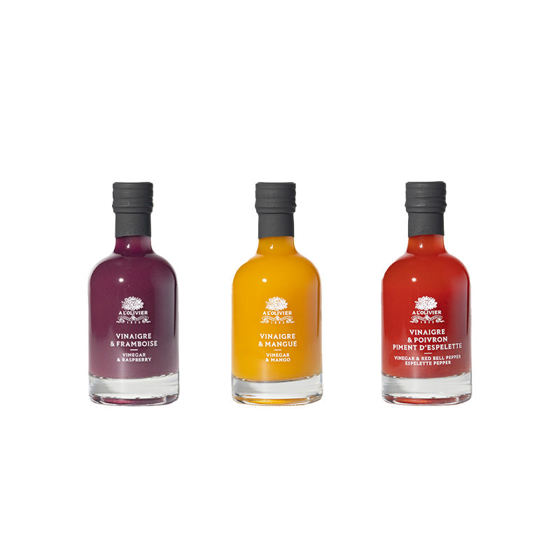 Coffret de 3 mignonnettes de vinaigres aux fruits À l'Olivier