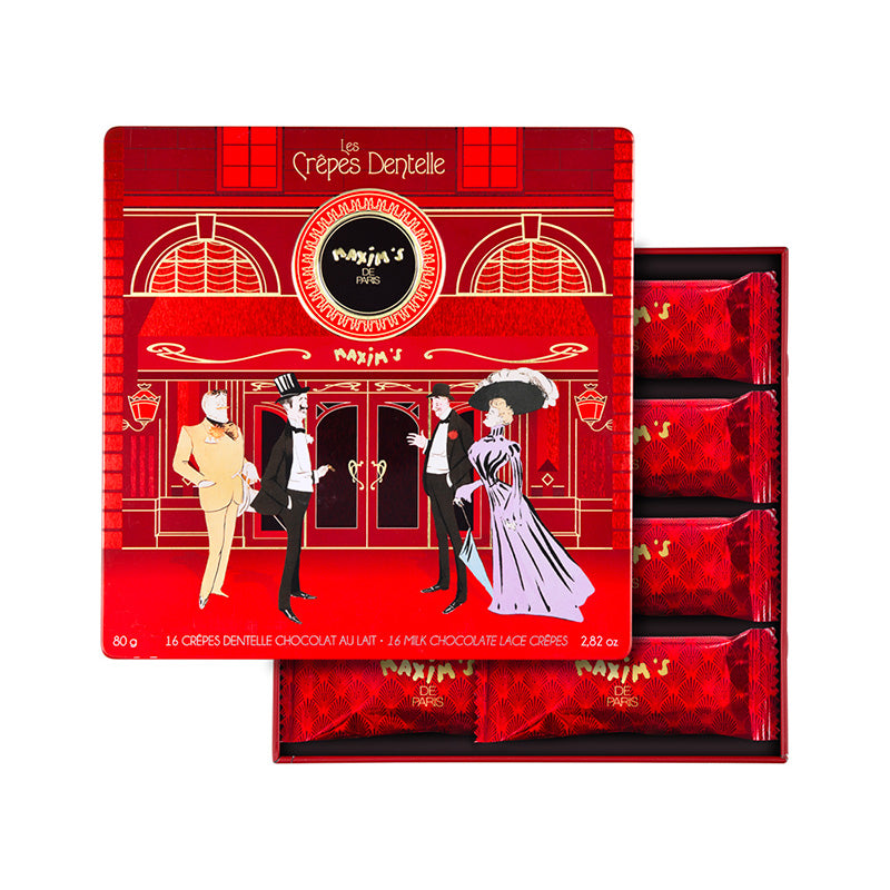 Coffret métal 16 crêpes dentelle chocolat au lait Maxim's