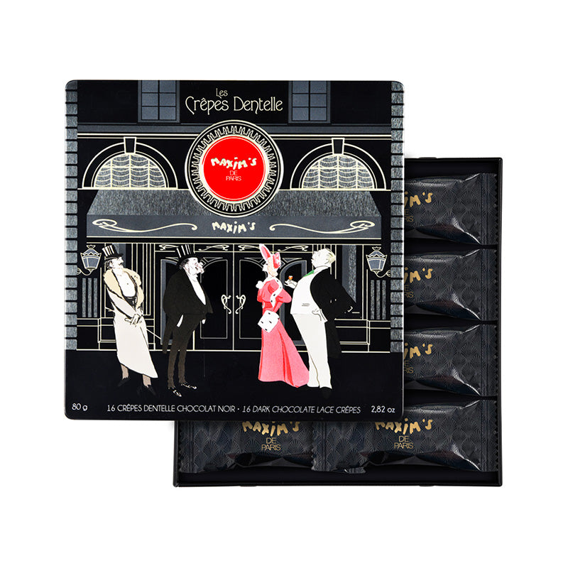 Coffret métal 16 crêpes dentelle chocolat noir Maxim's