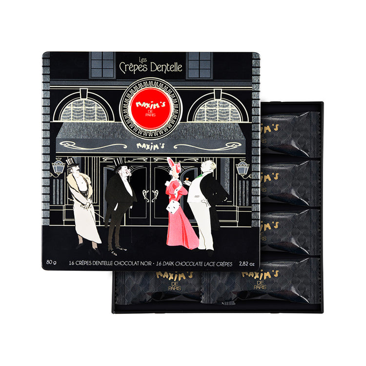 Coffret métal 16 crêpes dentelle chocolat noir Maxim's