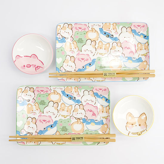 Coffret sushi 6 pièces porcelaine Kawaii animals Tokyo Design
