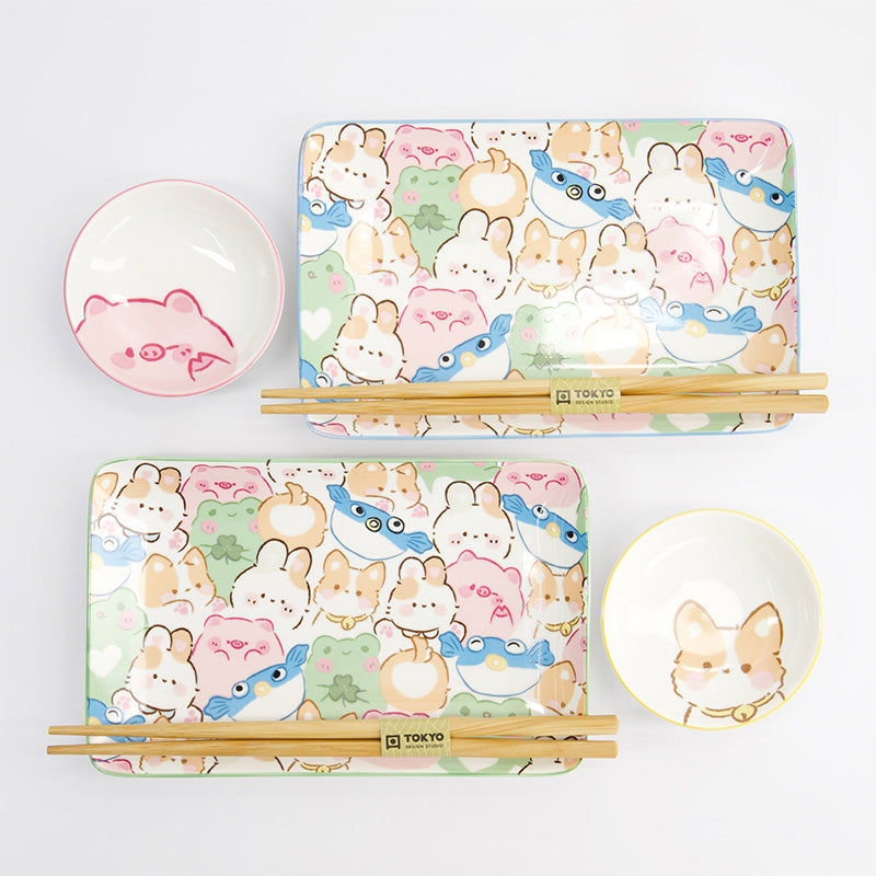 Coffret sushi 6 pièces porcelaine Kawaii animals Tokyo Design