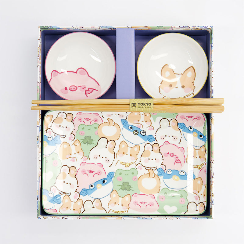 Coffret sushi 6 pièces porcelaine Kawaii animals Tokyo Design