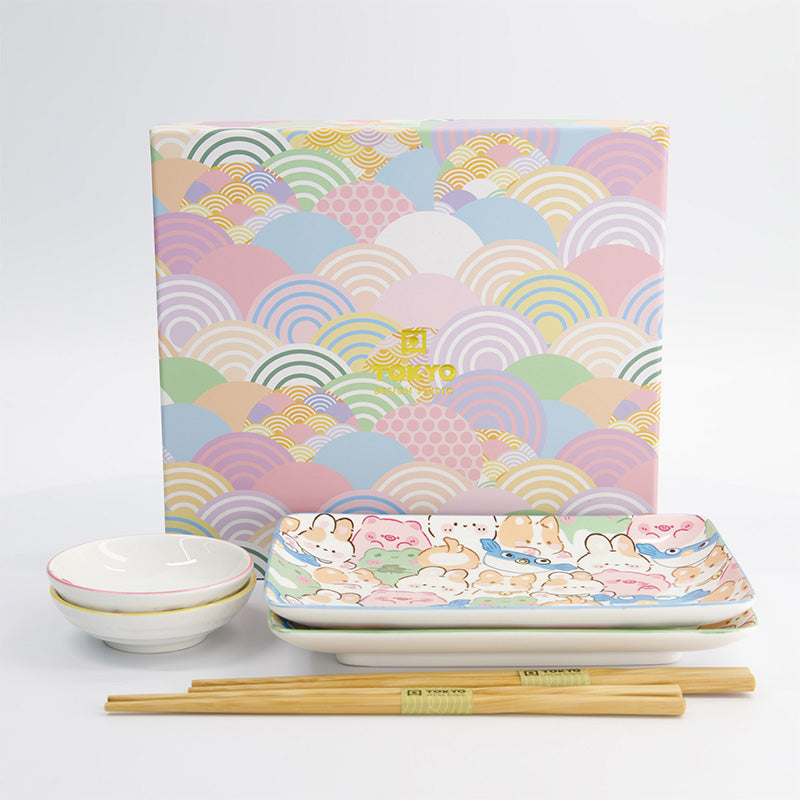 Coffret sushi 6 pièces porcelaine Kawaii animals Tokyo Design