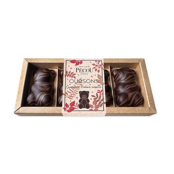 Écrin noir 4 nounours praliné noisette Maison Pécou