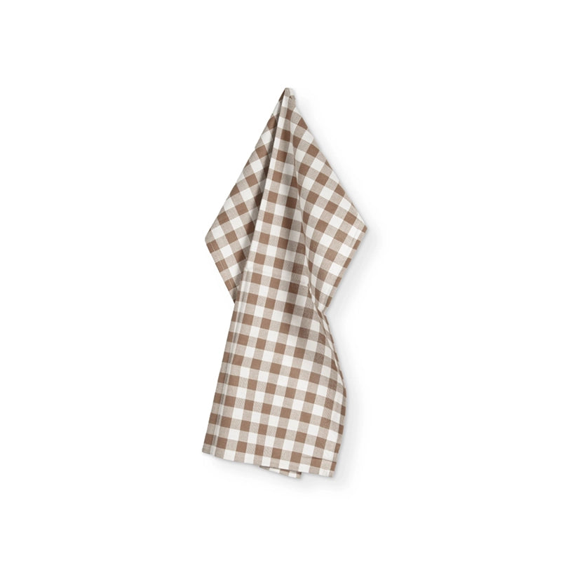 Torchon en coton marron 50x70 Gingham Tiseco