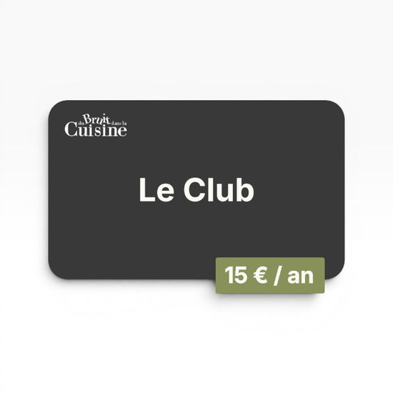 Carte de fidélité Le Club Du Bruit dans la Cuisine grise avec logo et tarif annuel de 15 euros