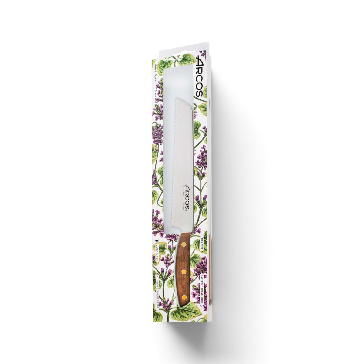 Couteau à pain Arcos Nordika 20cm avec lame dentelée et manche en bois, vendu par Du Bruit dans la Cuisine