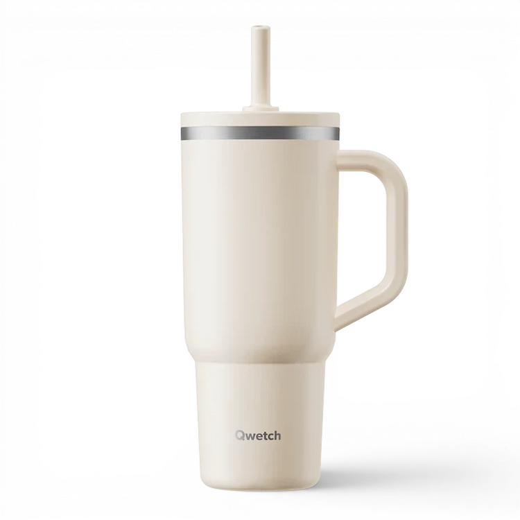 Mug isotherme Du Bruit dans la Cuisine Qwetch 900ml couleur sable en inox avec paille et poignée