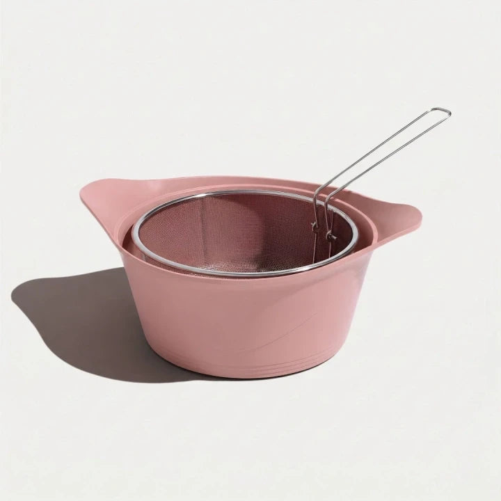 Panier de cuisson et friture Cookut rose 24 cm avec poignée en acier inoxydable chez Du Bruit dans la Cuisine