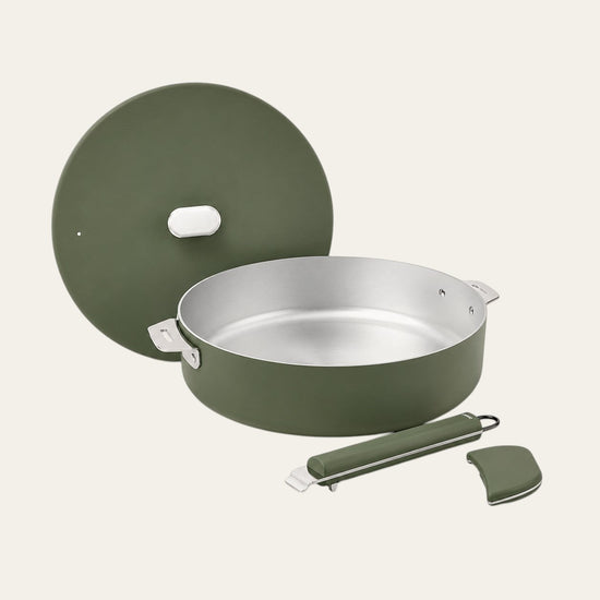Set sauteuse 28 cm Du Bruit dans la Cuisine La Merveilleuse Cookut vert olive avec couvercle et poignées amovibles
