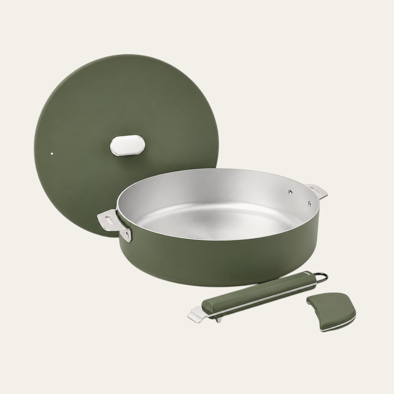 Set sauteuse 28 cm Du Bruit dans la Cuisine La Merveilleuse Cookut vert olive avec couvercle et poignées amovibles