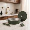 Set sauteuse Du Bruit dans la Cuisine Cookut La Merveilleuse 28 cm vert olive en inox avec poignée et anse amovibles