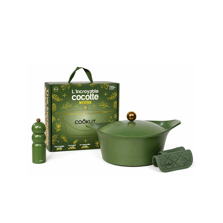 Coffret Cocotte ronde anti-adhérente L'Incroyable 28cm 7L vert fougère Cookut