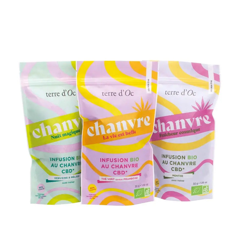 Infusion thé vert framboise bio la vie est belle 30g chanvre CBD Terre d'Oc