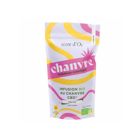 Infusion thé vert menthe bio fraicheur cosmique 30g chanvre CBD Terre d'Oc