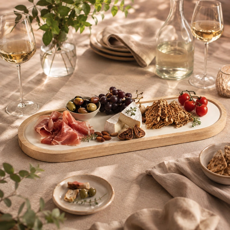 Plat de présentation en bois de manguier de 40 cm blanc Inaya Atmosphera