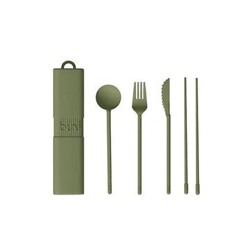 Kit couvert nomade Bio-composite biosourcé 21 cm Vert olive Bini