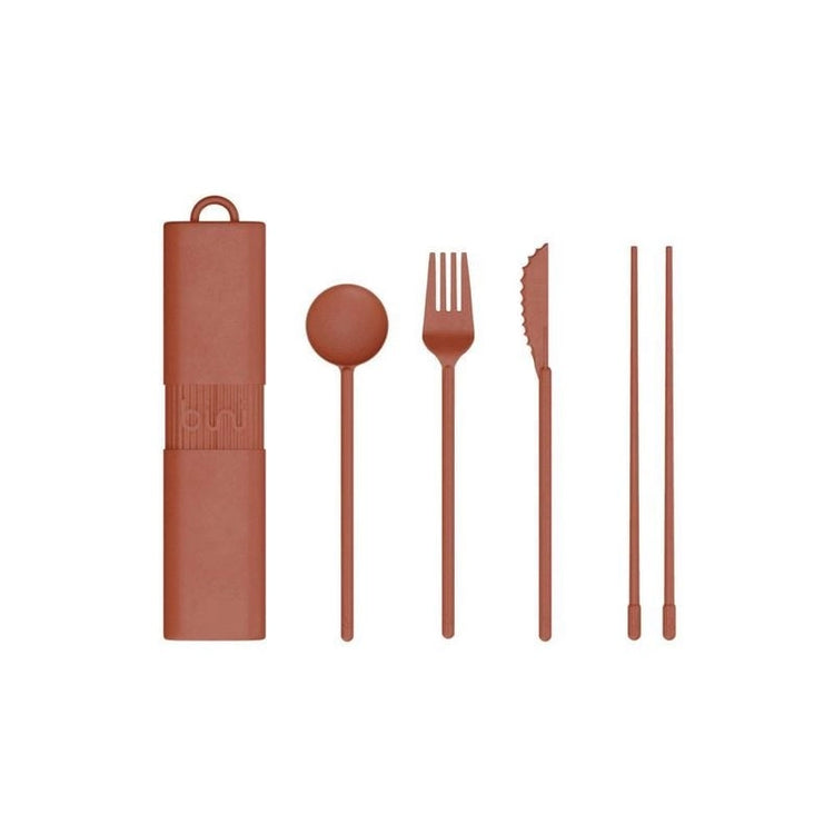 Kit couvert nomade Bio-sourcé avec étui 4 pièces Terracotta Bini