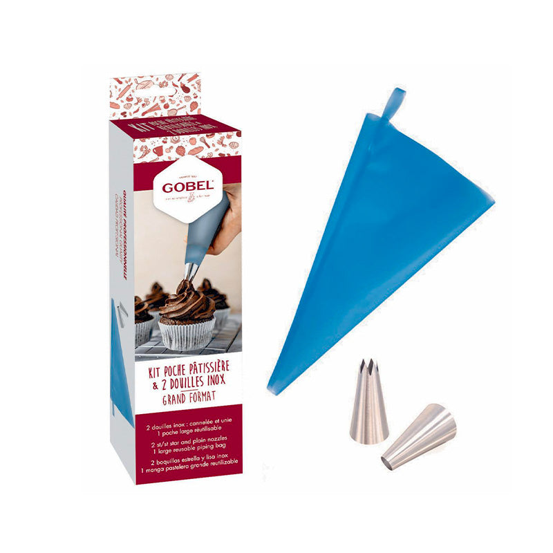 Kit poche pâtissière réutilisable 45cm avec 2 douilles Gobel